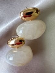 Doğaltaş Görünümlü Küpe(Ekru)