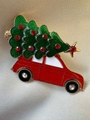 Yeni Yıl Arabalı Ağaç Broş