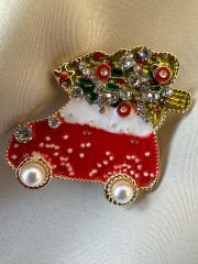 Yeni Yıl Taşlı Araba Broş
