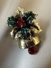 Yeni Yıl Kırmızı Taşlı Çan Broş