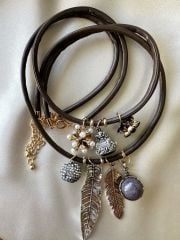 Marka Model Deri İp 2'li Charm Kolye