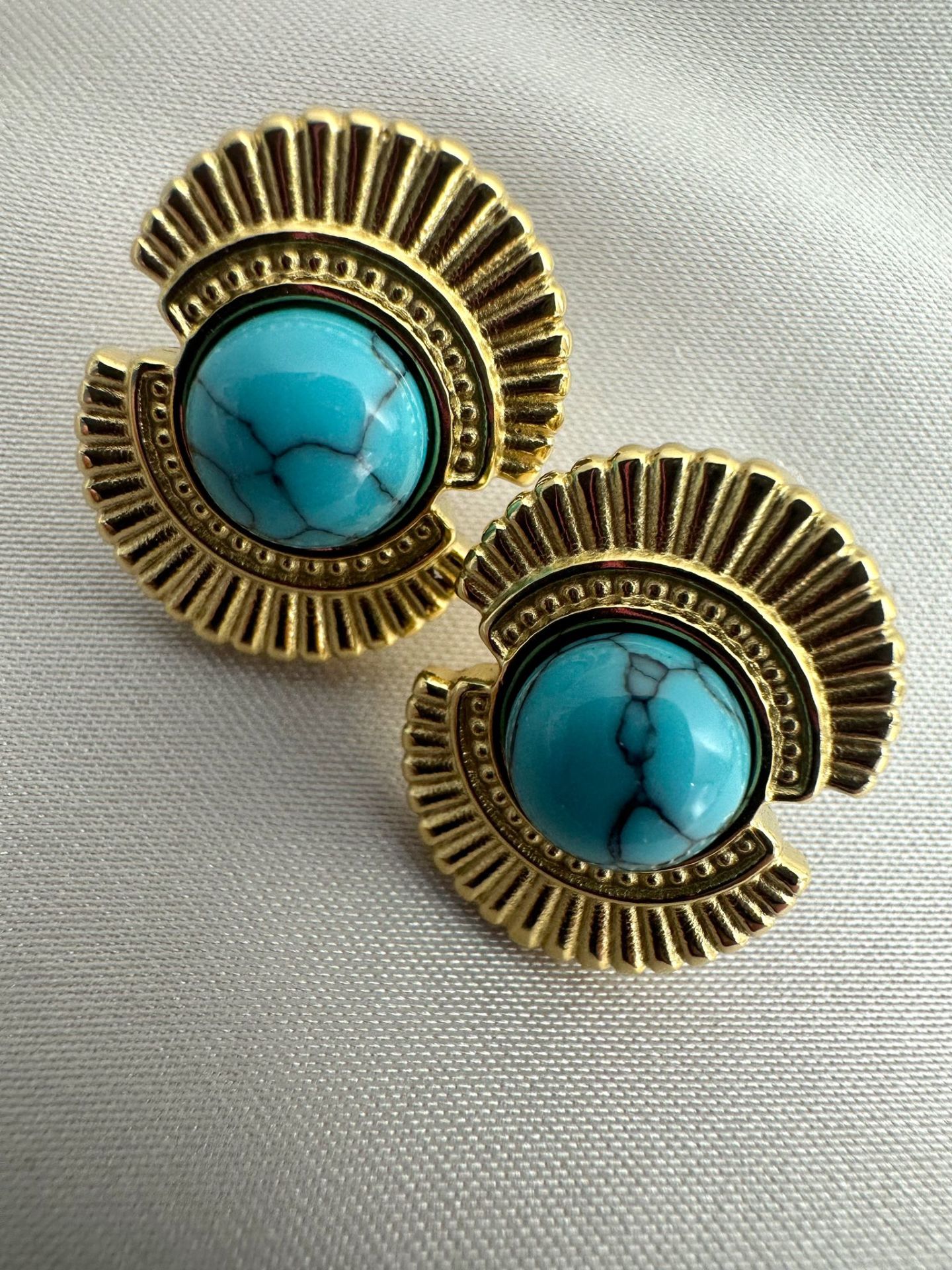 Çelik Vintage Küpe(Turkuaz)