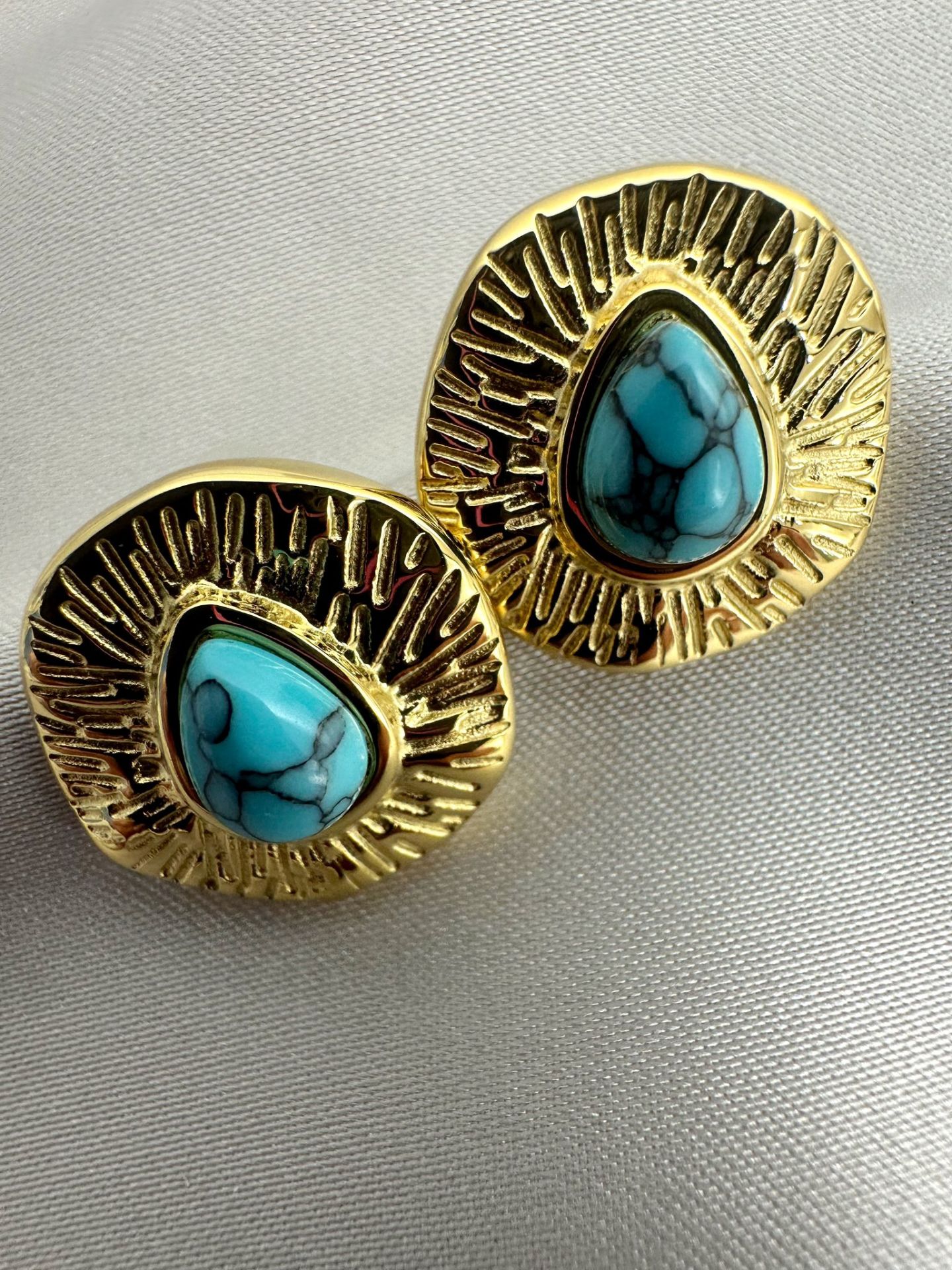 Çelik Ezme Plaka Küpe(Turkuaz)