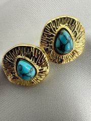 Çelik Ezme Plaka Küpe(Turkuaz)