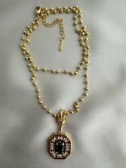 14K Altın Kaplama Yeşil Baget Taşlı Serenay Kolye