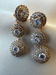 Özel Seri 3 Taşlı Sallantılı Küpe